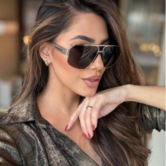 Philipp Plein SPP106M 0302 Aviator Sunglasses – Gold/Smoke - Picture 2 of 10